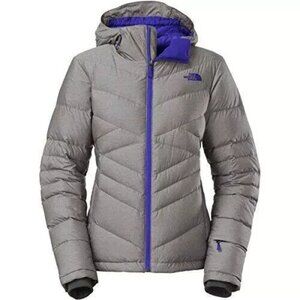 Womens THE NORTH FACE 550 DOWN HOODED QUILTED PUFFER GRAY PURPLE Coat Destiny XS